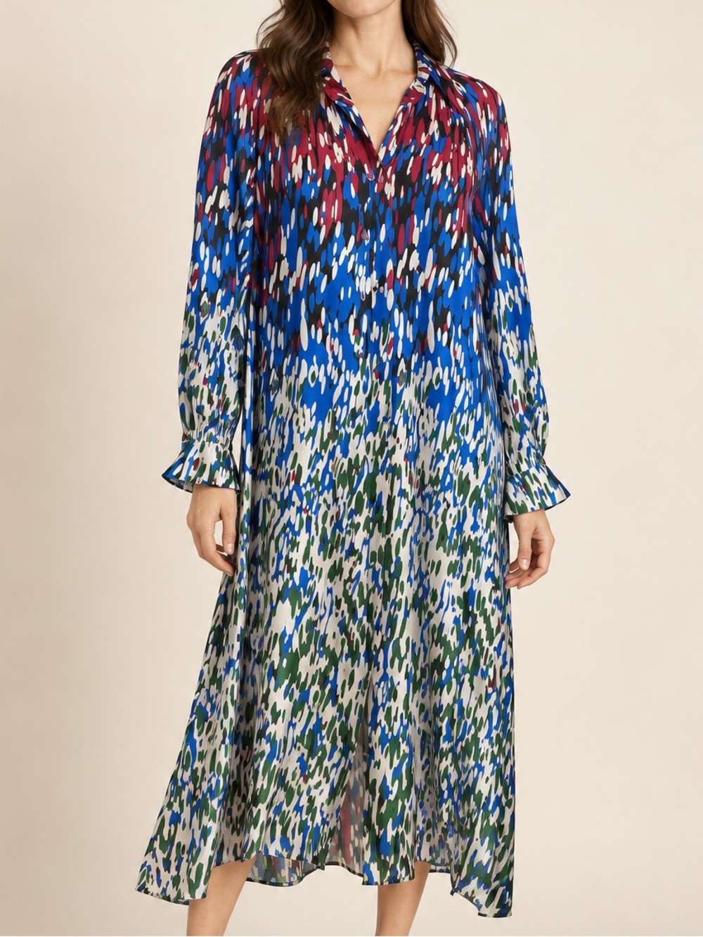 Talbot Runhof Long Sleeve Silk Maxi Shirt Dress Sz. 12